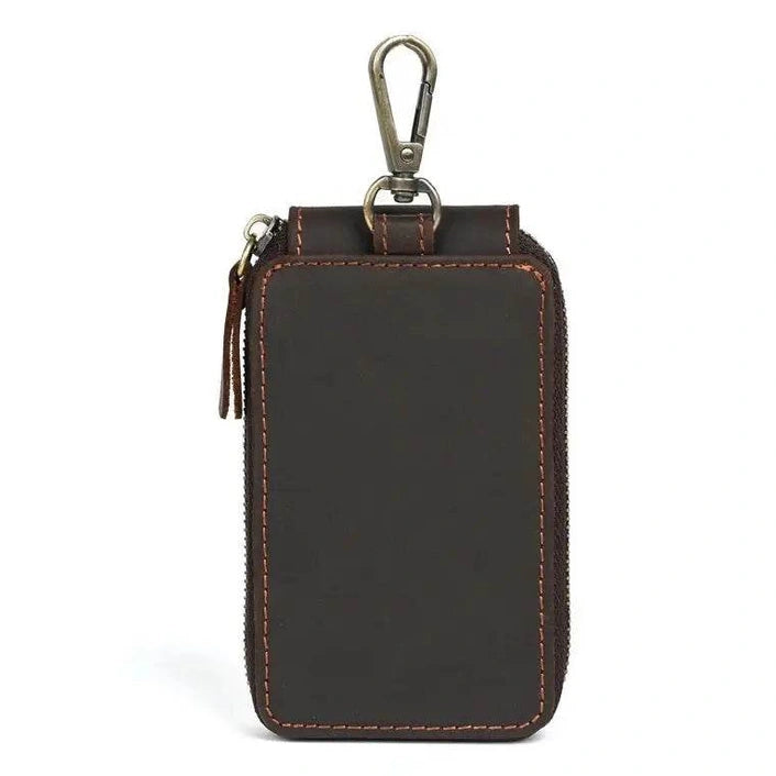 Vintage Style Leather Keychain Wallet for Car Keys & Keyring Holder - VacationGrabs