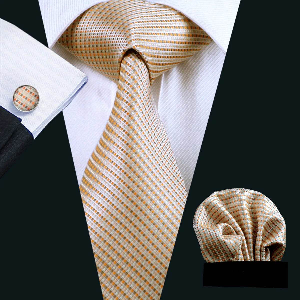 Gold & Beige Silk Tie Set for Men - VacationGrabs