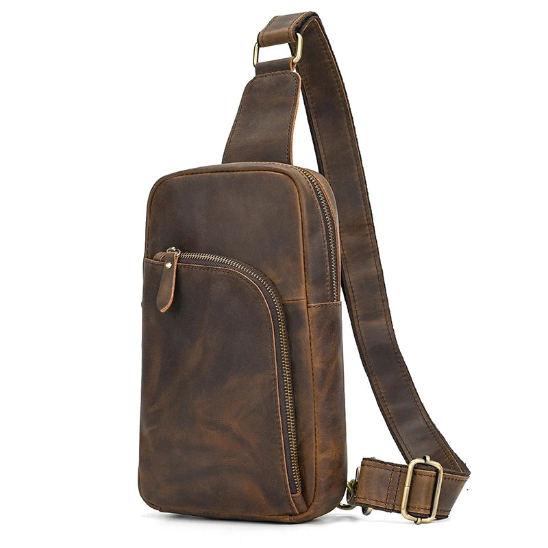 Casual Leather Chest Bag Retro Men's Chest Packs Single Shoulder Bag Crossbody Sling Bag for men chest bag male outdoor bag