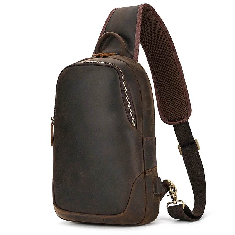 High-Quality Chest Bag USB Men Shoulder Sling Cowhide Leather - VacationGrabs