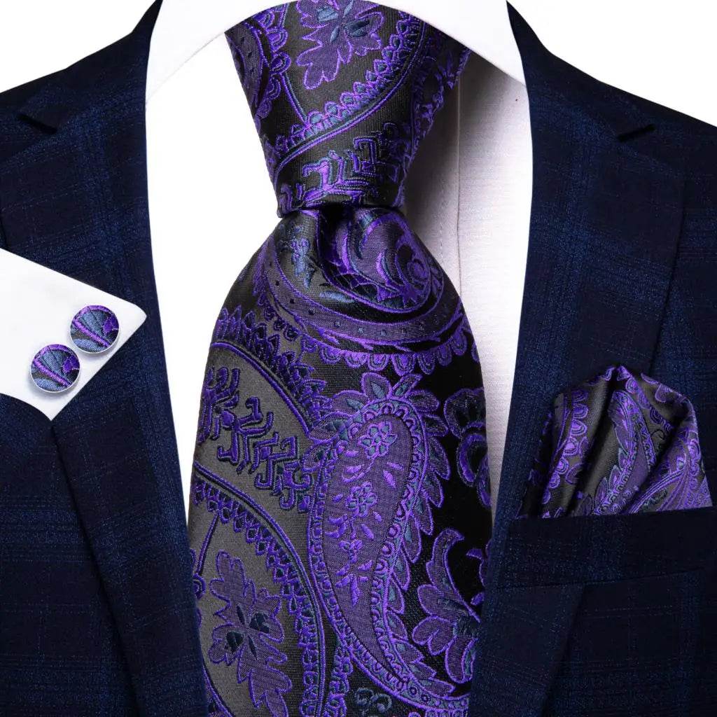 Purple Paisley Silk Tie Set for Men - VacationGrabs