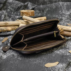 Vintage Leather Long Wallet for Men & Women with Single Zipper - VacationGrabs