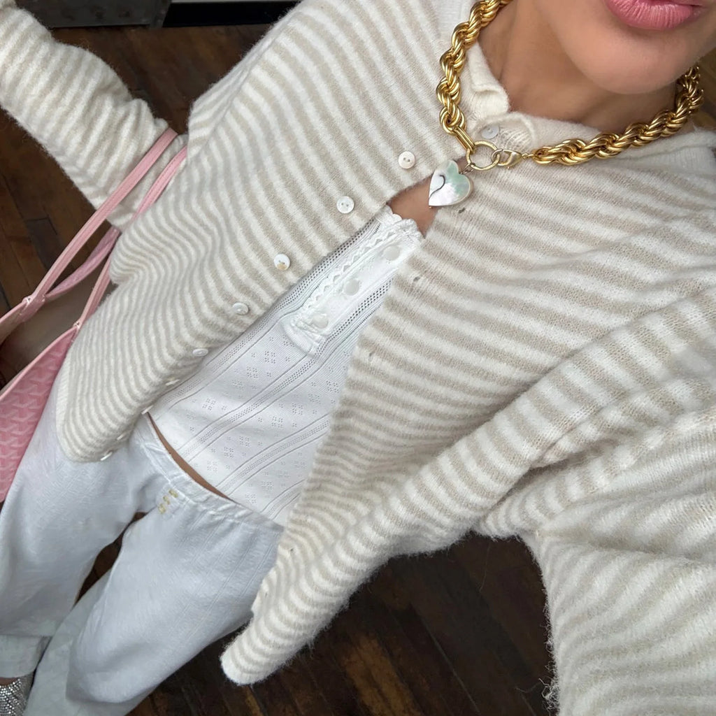 Y2K Crew Neck Open Front Button Down Long Sleeve Knit Sweaters Womens Striped Cardigan Sweater Casual Winter Fall Outerwear