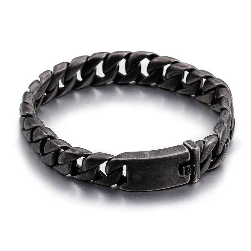 Men's Jewelry - Bracelets Punk Rock 12mm Round Stainless Steel Cuban Chain Bracelet for Men