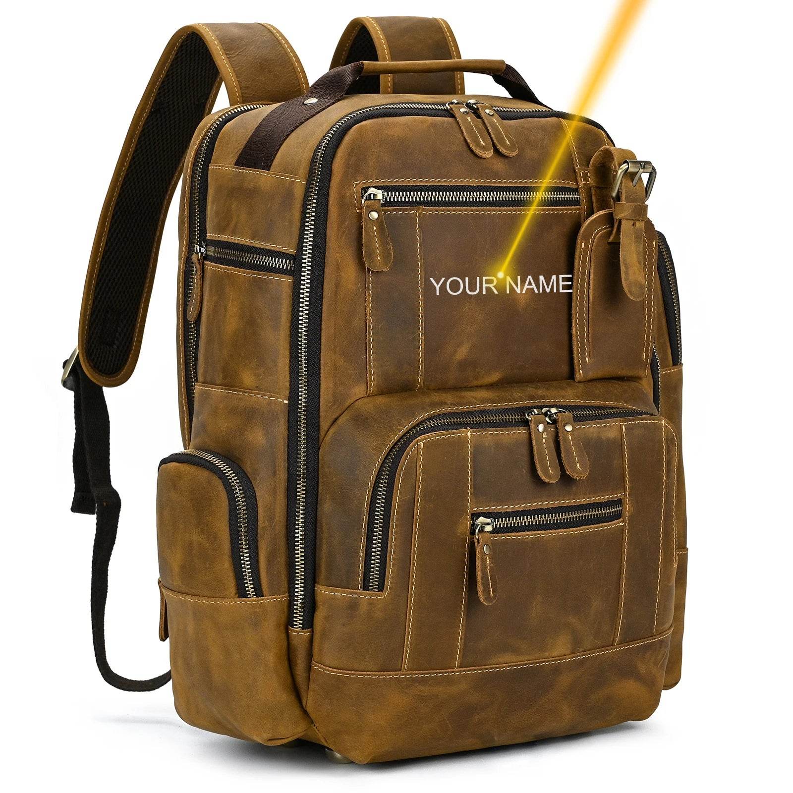 Vintage Crazy Horse Leather Backpack Men Travel Laptop School Bag - VacationGrabs