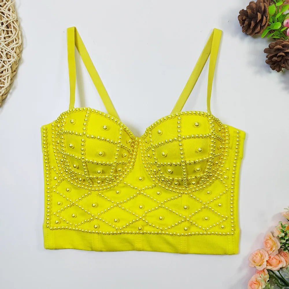 Women's Pearl Embellished Crop Top for Trendy Style