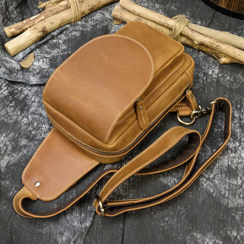 Men's Genuine Leather Sling Bag – Luxury Crossbody Chest Pack
