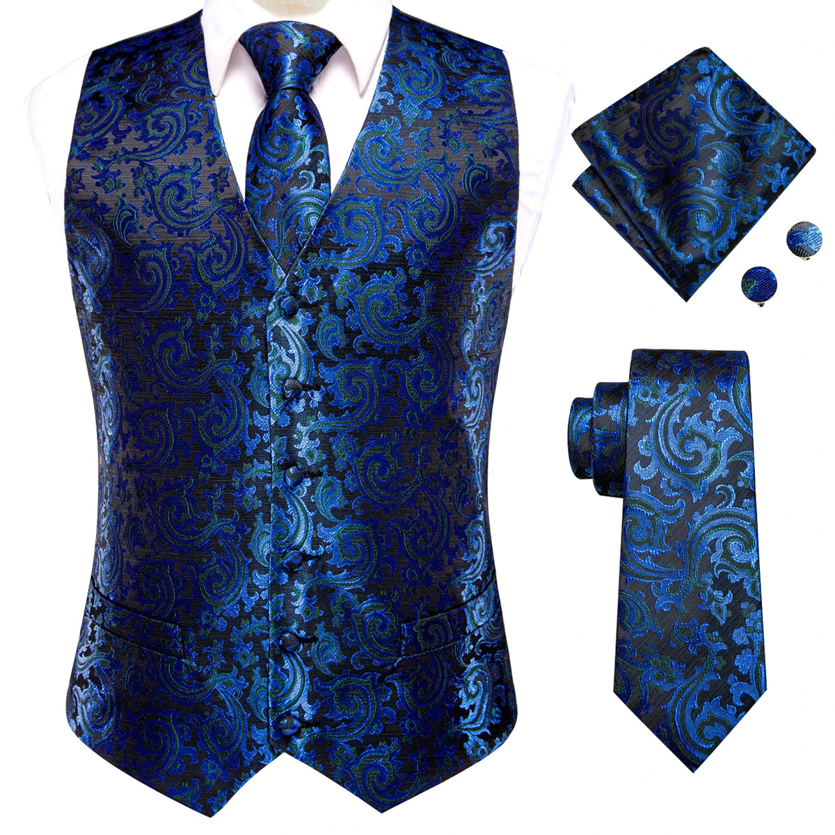 Blue paisley tie set, perfect for formal events and stylish occasions