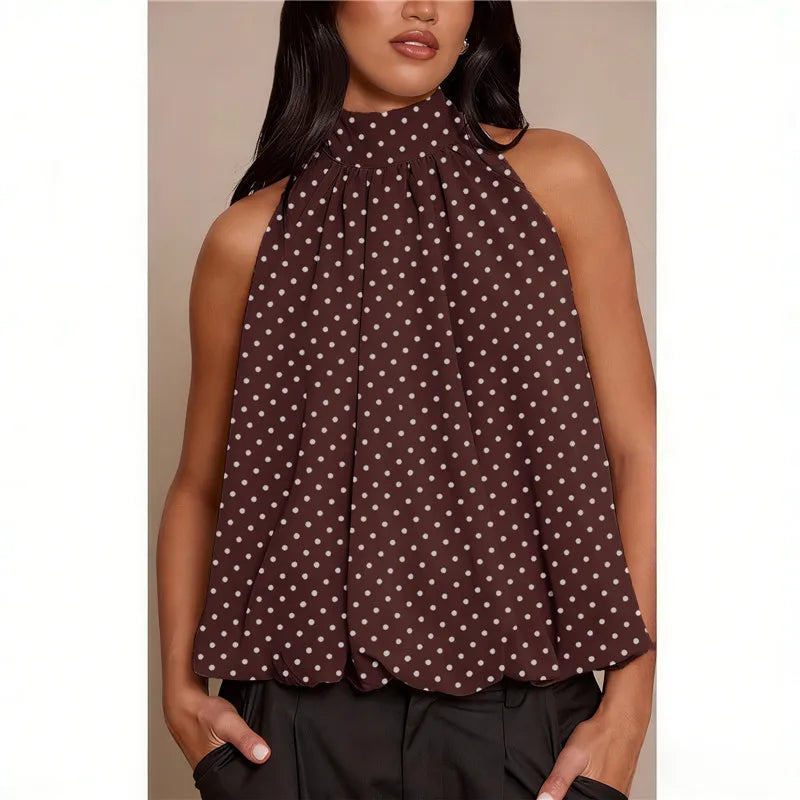 VacationGrabs Women Elegant Tank Tops Summer Halter Neck Sleeveless Summer Solid Color Bubble Hem Vest for Daily Vacation Beach