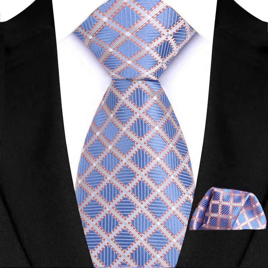 Men Tie Hankerchief Set Plaid & Checks 8CM Necktie Pocket Square Cravat for Male Wedding Party Business Gift Accessories