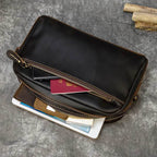 Genuine Leather Clutch Bag for Men Crazy Horse Leather Day Clutch with Wrist Strap - VacationGrabs