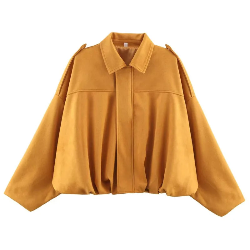 Women's Batwing Sleeve Zip-Up Jacket, Loose Fit Short Coat