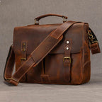 Cowhide Leather Briefcase – A4 Document & Laptop Shoulder Bag - VacationGrabs