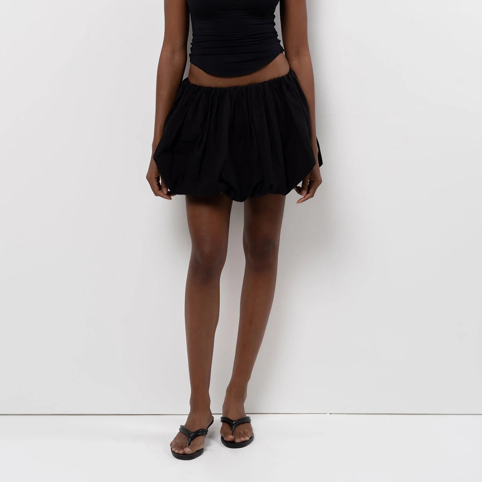 VacationGrabs Women Y2K Bubble Skirt Elastic Waist Pleated Ruffle Hem A Line Mini Skirt Girls Cute Short Puffy Balloon Skirt