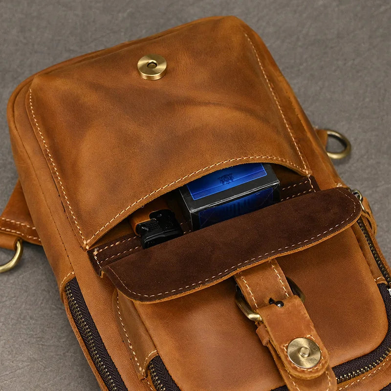 Crazy Horse Genuine Leather Crossbody Sling Bag for Men