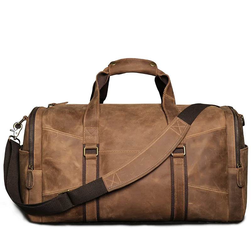 Vintage Genuine Leather Travel Bag Crazy Horse Weekend Luggage - VacationGrabs