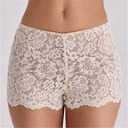 VacationGrabs Women Floral Lace High Waist Boyshort Panties Sheer Mesh Scallop Trim Anti-Exposure Underwear Casual Daily Lingerie