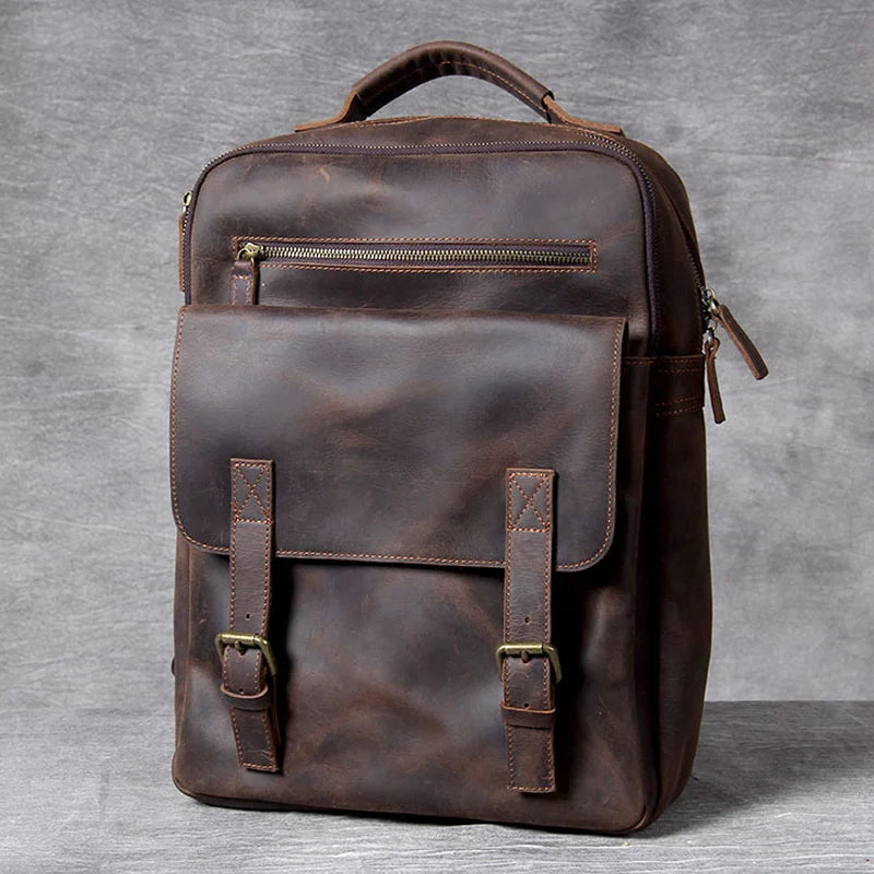 Vintage Crazy Horse Genuine Leather Backpack Men Bagpack Cowhide Hiking Backpack 17"laptop Bag Male Travel Rucksack Large M815