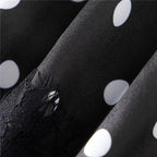 VacationGrabs Coquette Polka Dot Satin Lounge Shorts Women Eyelash Lace Hem Drawstring High Waist Loose Cute Halloween Pajama Bottoms