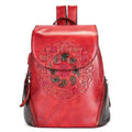Retro Embossed Floral Backpack For Women Genuine Leather - VacationGrabs