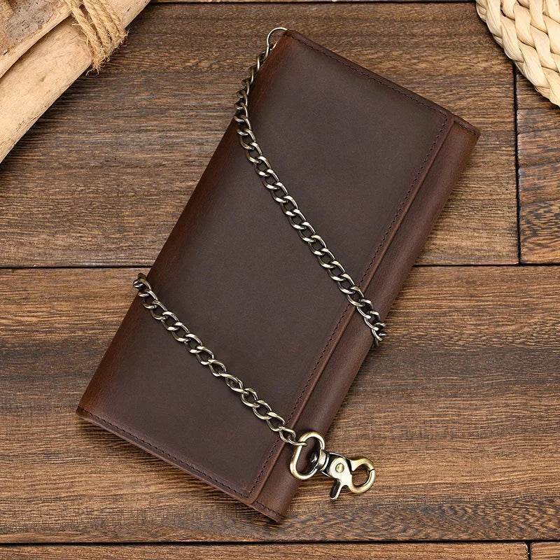Men’s Leather Wallet with Iron Chain Clip Purse Long Fashion Wallet - VacationGrabs
