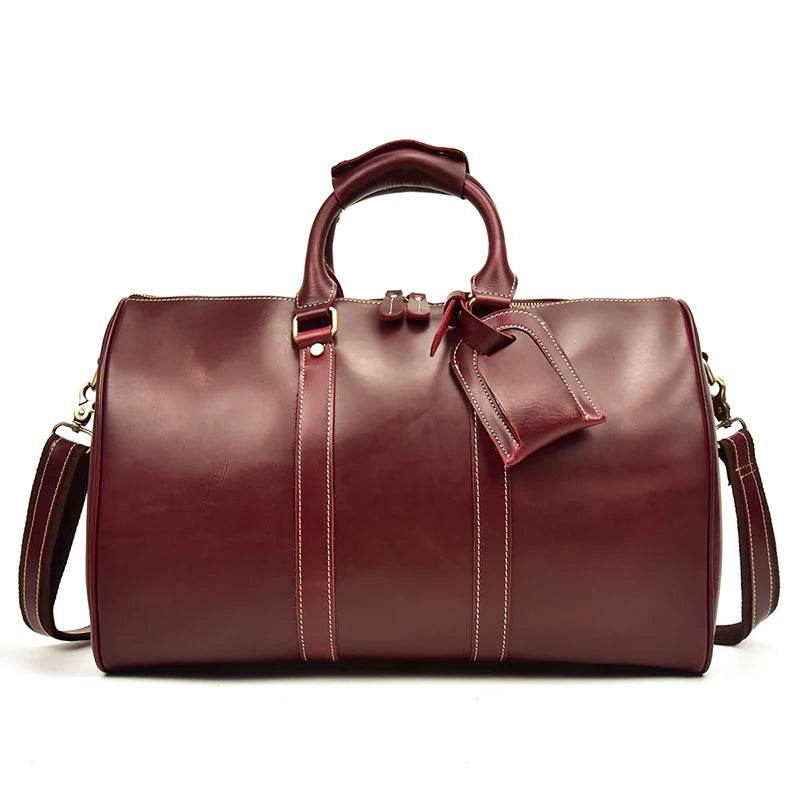 Crazy Horse Leather Men’s Travel Duffle Bag Retro Cowhide - VacationGrabs