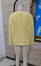 VacationGrabs Women Retro Y2K Hollow Knit Mesh Sweater Off‑Shoulder Slouchy Oversized Pullover Long Sleeve Grunge Vintage Street Tops