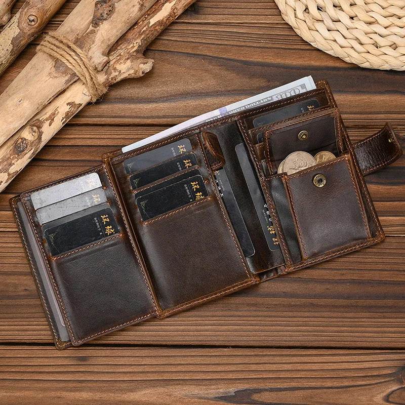 High-Quality Genuine Leather Card Wallet Men Women RFID Short Wallet - VacationGrabs