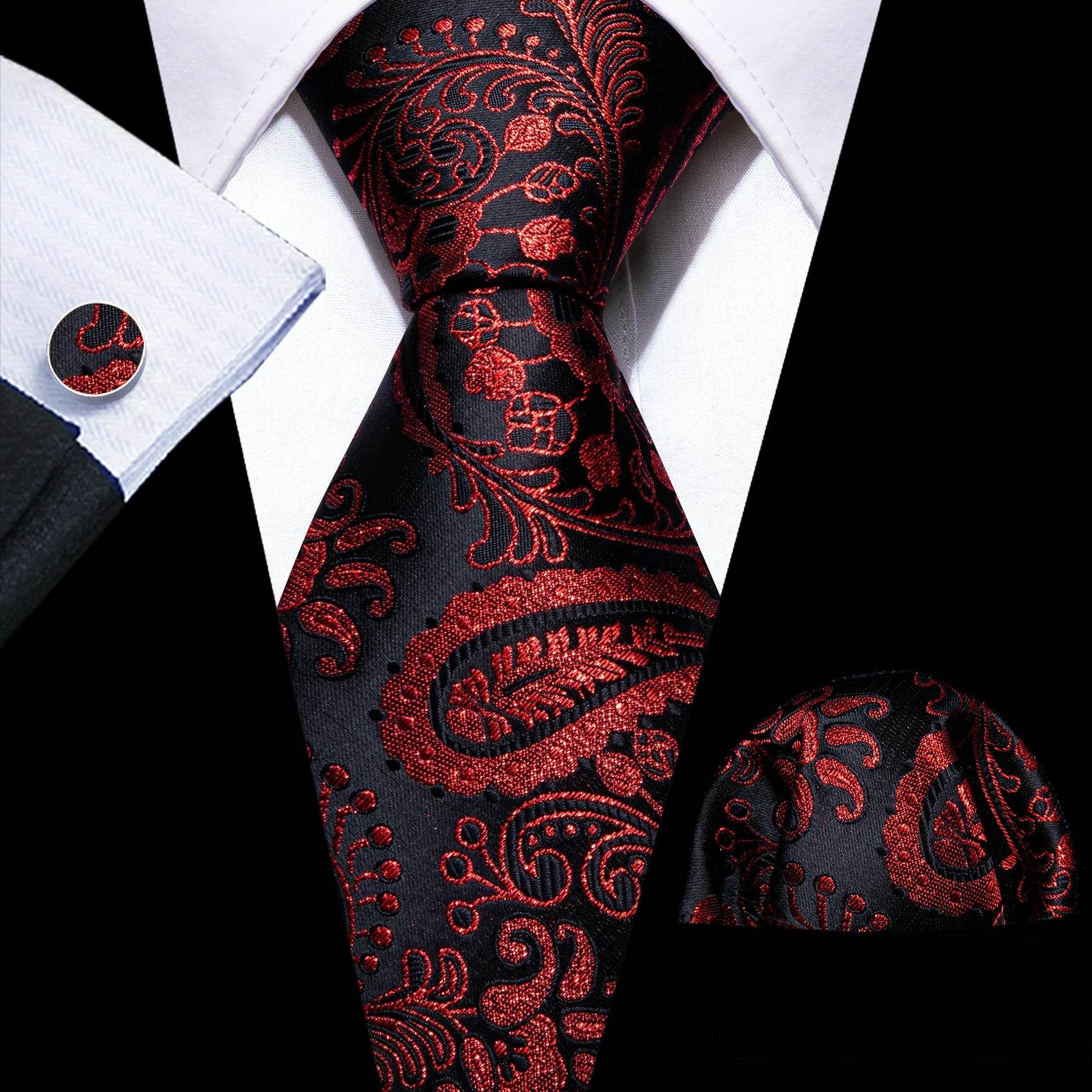 Red Plaid Silk Tie Set for Men - VacationGrabs