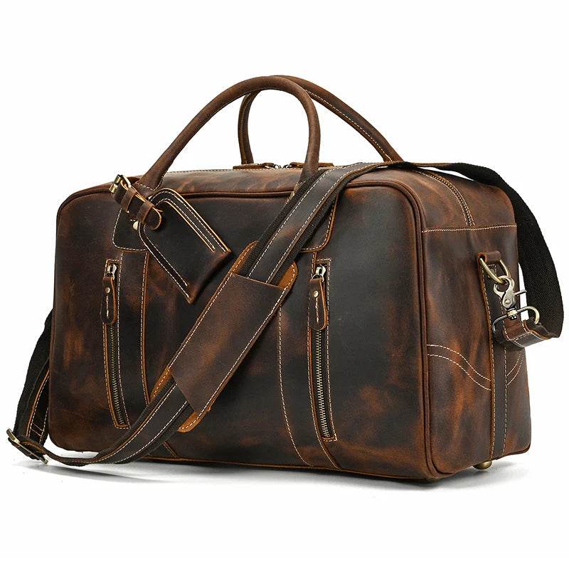 Vintage Crazy Horse Leather Duffle Bag – Fashion Handbag - VacationGrabs