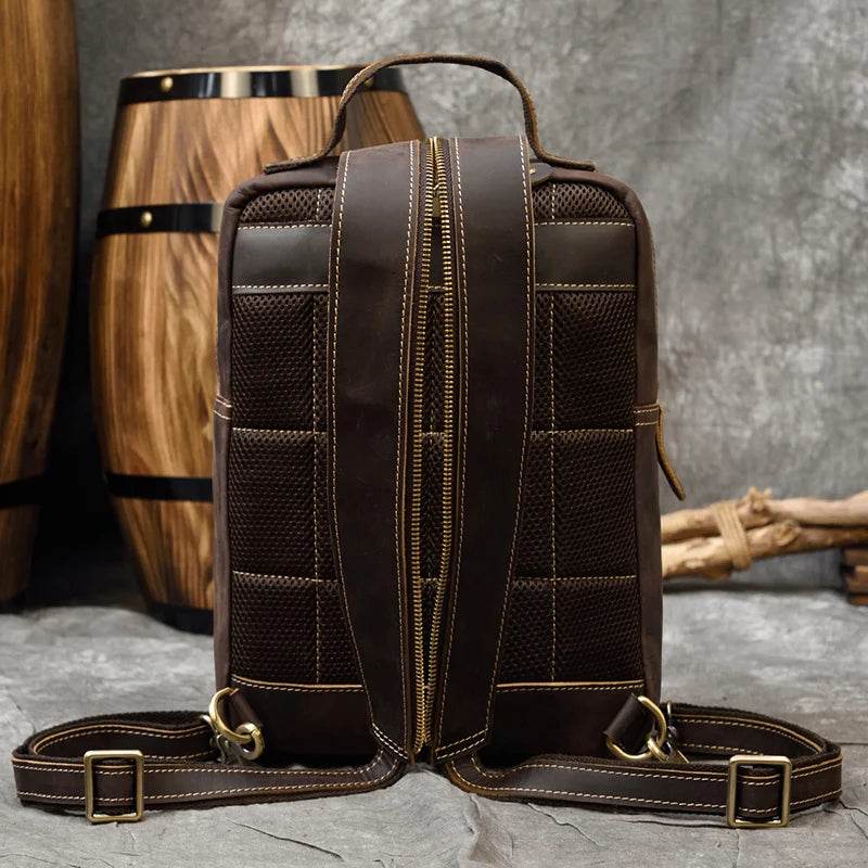 Vintage Genuine Leather Single Shoulder Chest Bag for Men - VacationGrabs