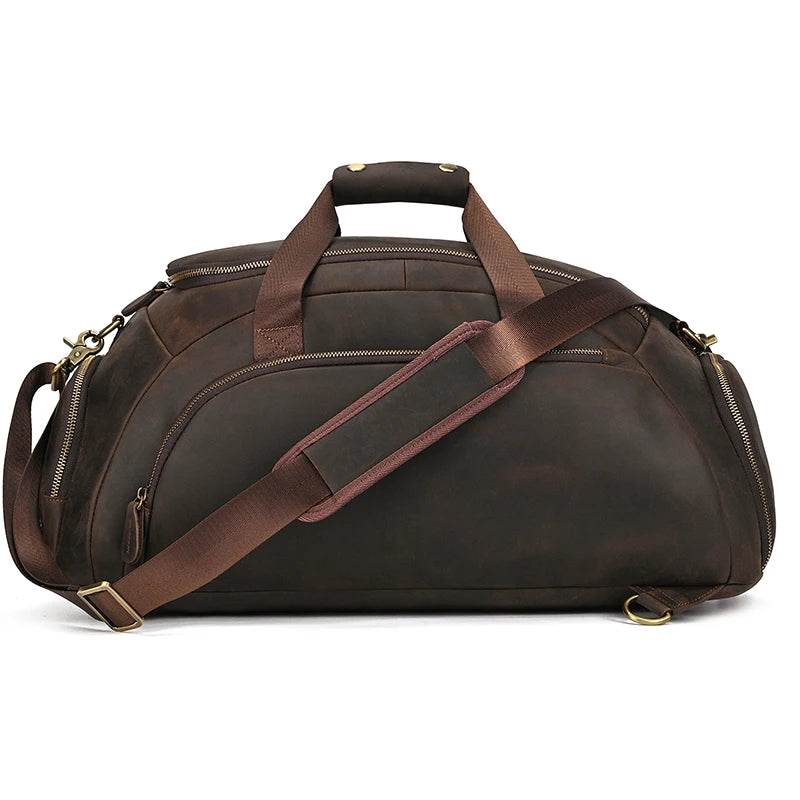 Crazy Horse Leather Travel Handbag Sling Bag Overnight Duffle - VacationGrabs
