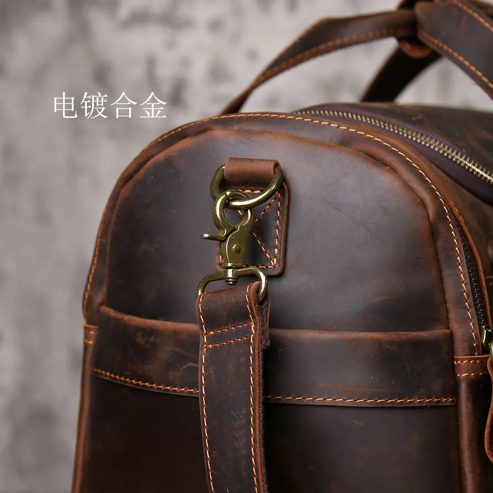 Men's Vintage Genuine Leather Travel Duffel Bag – Large Capacity Weekender