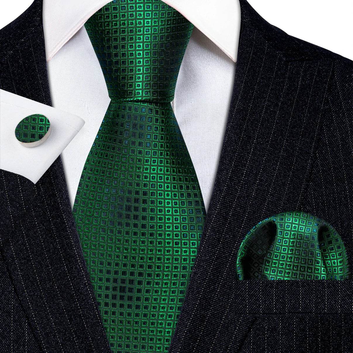 Green Silk Tie Set for Men: Multiple Shades Available - VacationGrabs