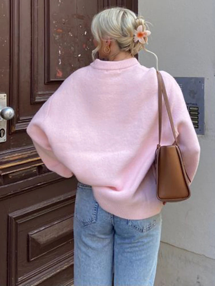 VacationGrabs Women Y2K Oversized Sweater Preppy Long Sleeve Crew Neck Solid Color Loose Grunge Pullover Ribbed Knit Jumpers Top