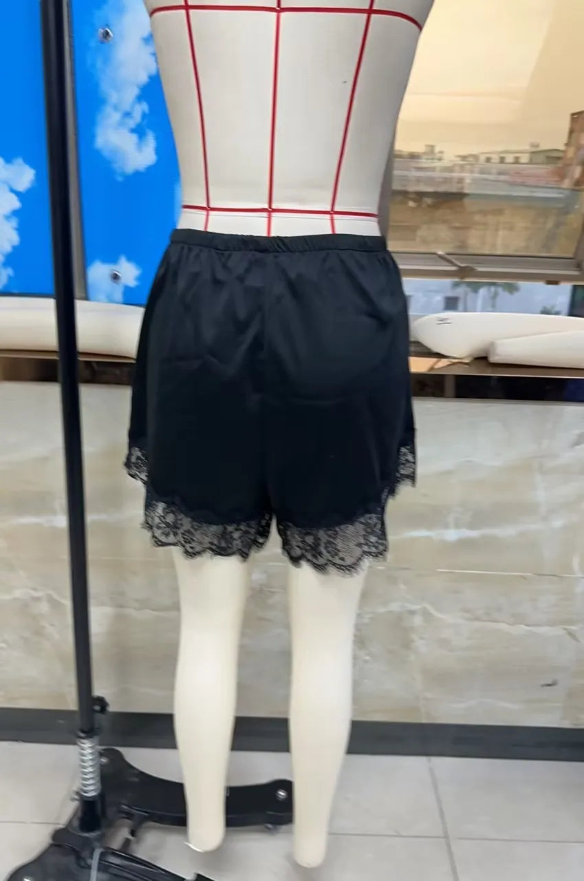 VacationGrabs Women Lace Satin Shorts Silk Y2k Elastic Waist Mini Shorts Coquette Aesthetic Boxer Slip Pettipants French Knickers