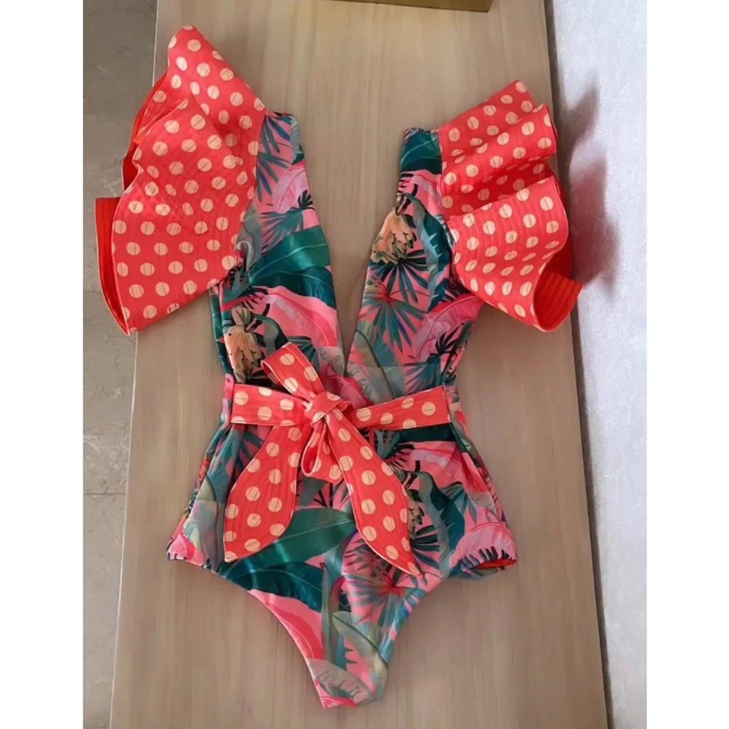 Women's Swimwear - 1PC Ruffle Print Floral One Piece Slimming Swimwear