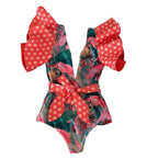 Ruffle Print Floral One Piece Slimming Swimwear - VacationGrabs