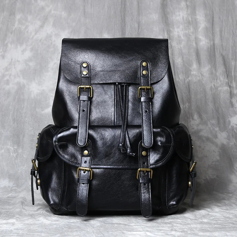 Retro Leather Men's Backpack Top Layer Cowhide Travel Backpack Large Capacity School Bag Crazy Horse Leather Laptop Bag NZPJ