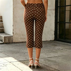 Y2K Grunge Aesthetic Polka Dot Capri Pants Women With Button Detail High Waisted Slim Fit Cropped Trousers For Streetwear