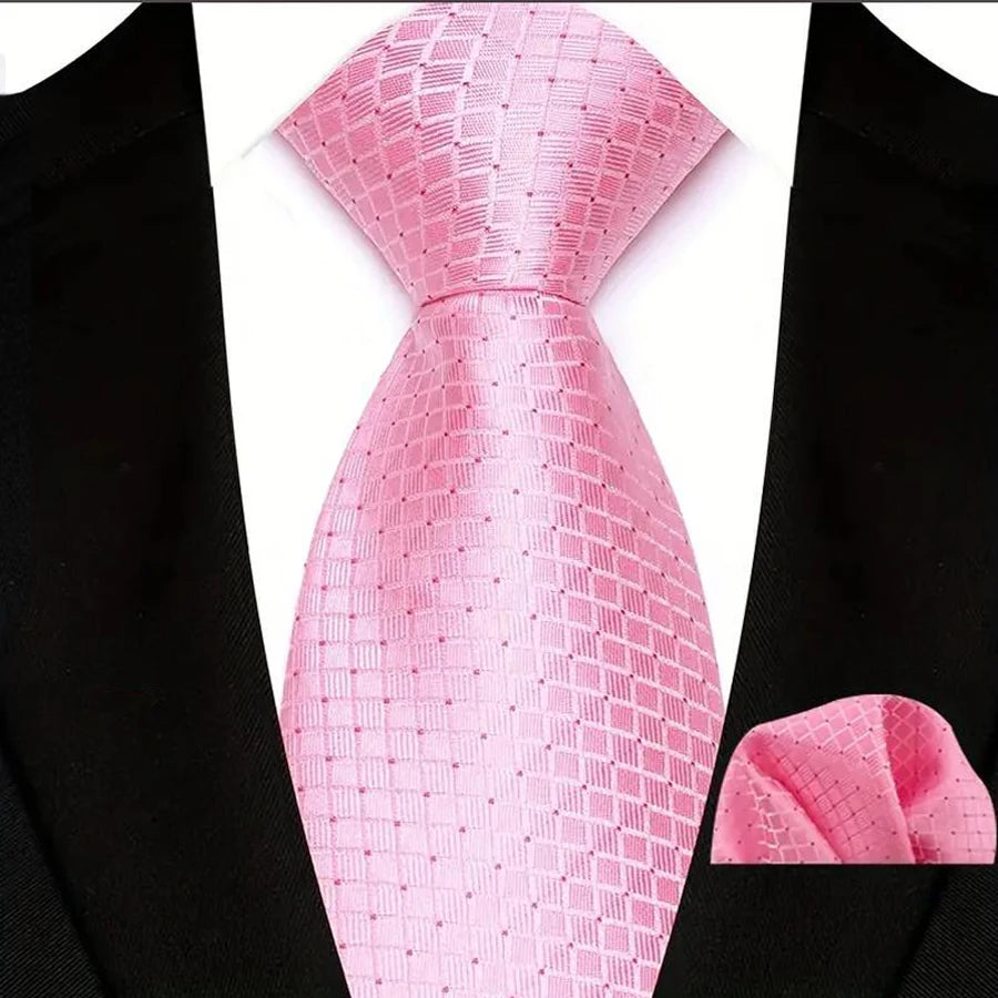 Men Tie Hankerchief Set Plaid & Checks 8CM Necktie Pocket Square Cravat for Male Wedding Party Business Gift Accessories