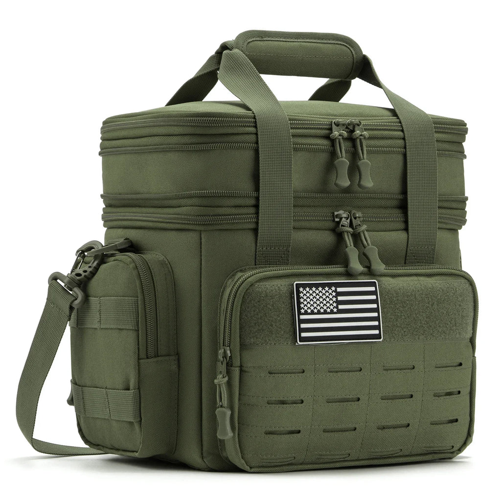 Olive green tactical insulated cooler bag for outdoor adventures