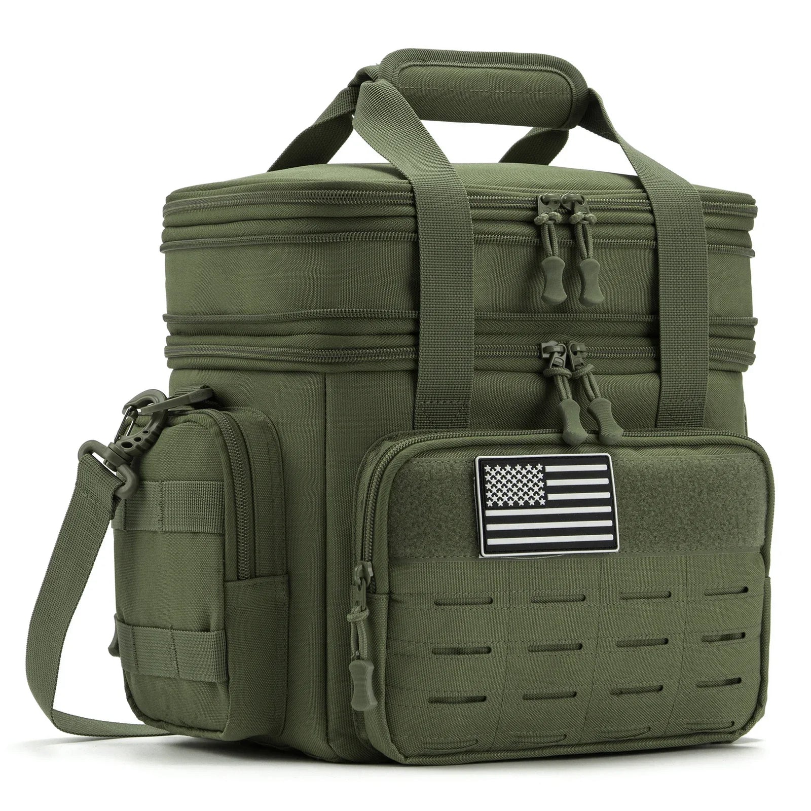 Olive green tactical insulated cooler bag for outdoor adventures