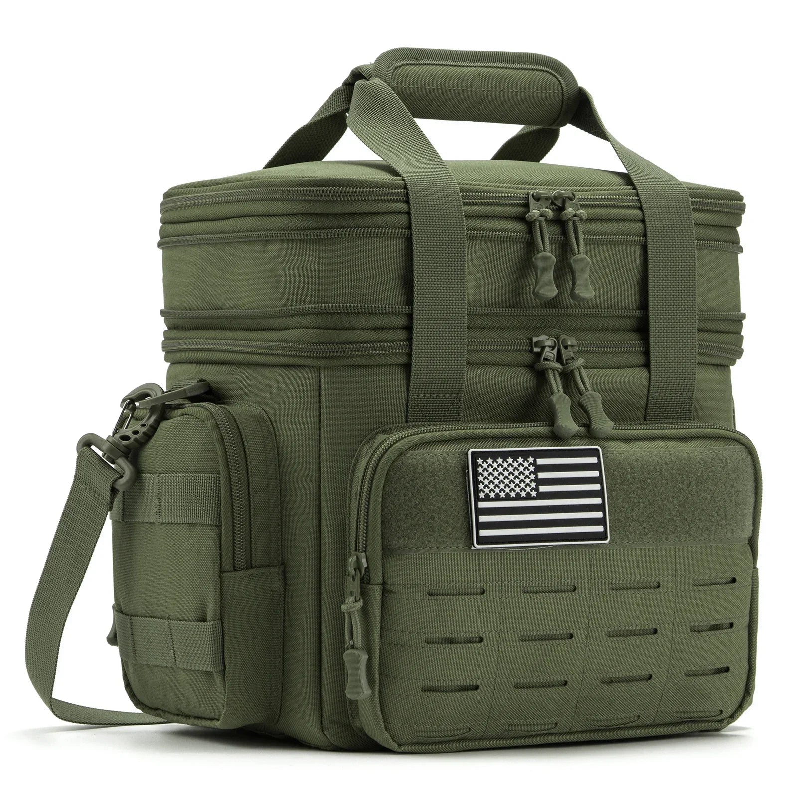 Olive green tactical insulated cooler bag for outdoor adventures