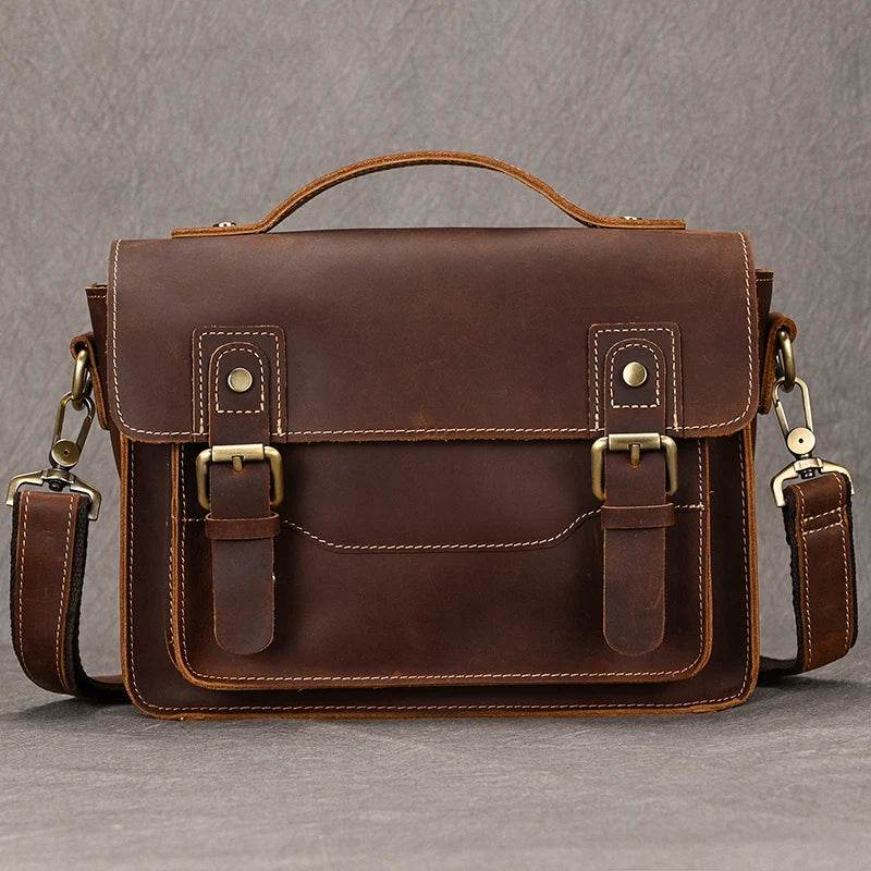 Genuine Leather Shoulder Bag – Retro Men's Crossbody with Handle - VacationGrabs