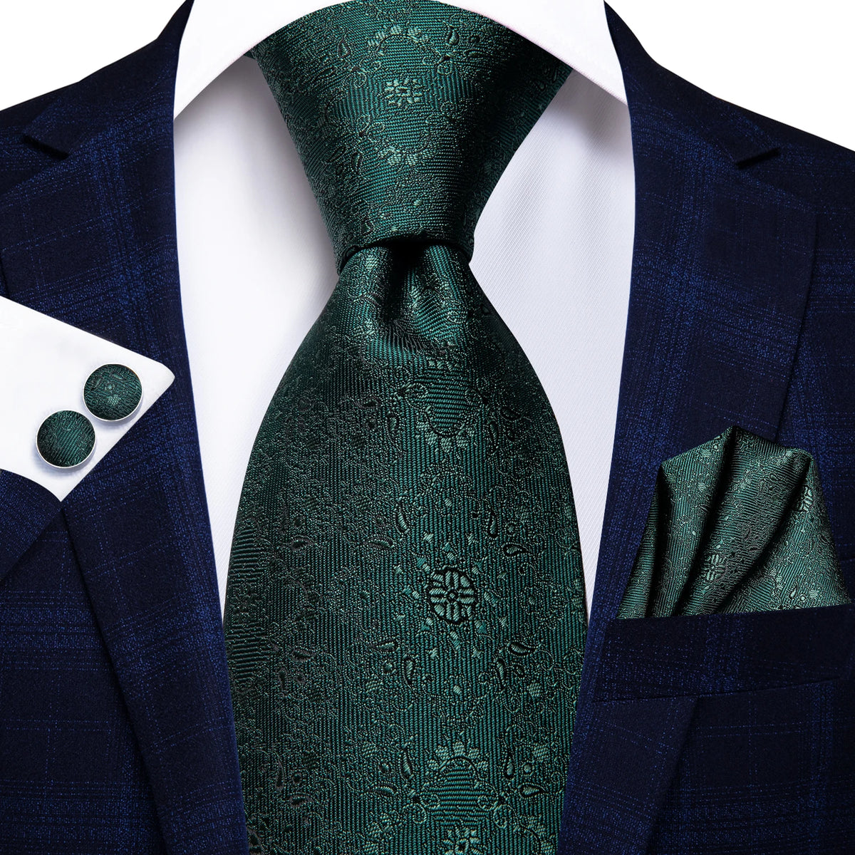 Dark Green Three Piece Ties - Patterned and Textured Designs