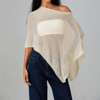 VacationGrabs Sheer Knitted Beach Poncho Cover Up for Women Lightweight Ponchos Capes Stylish Beachwear Swimwear Shawl Wraps