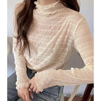 Floral Lace Layering Shirt Long Sleeve See Thru Mesh
