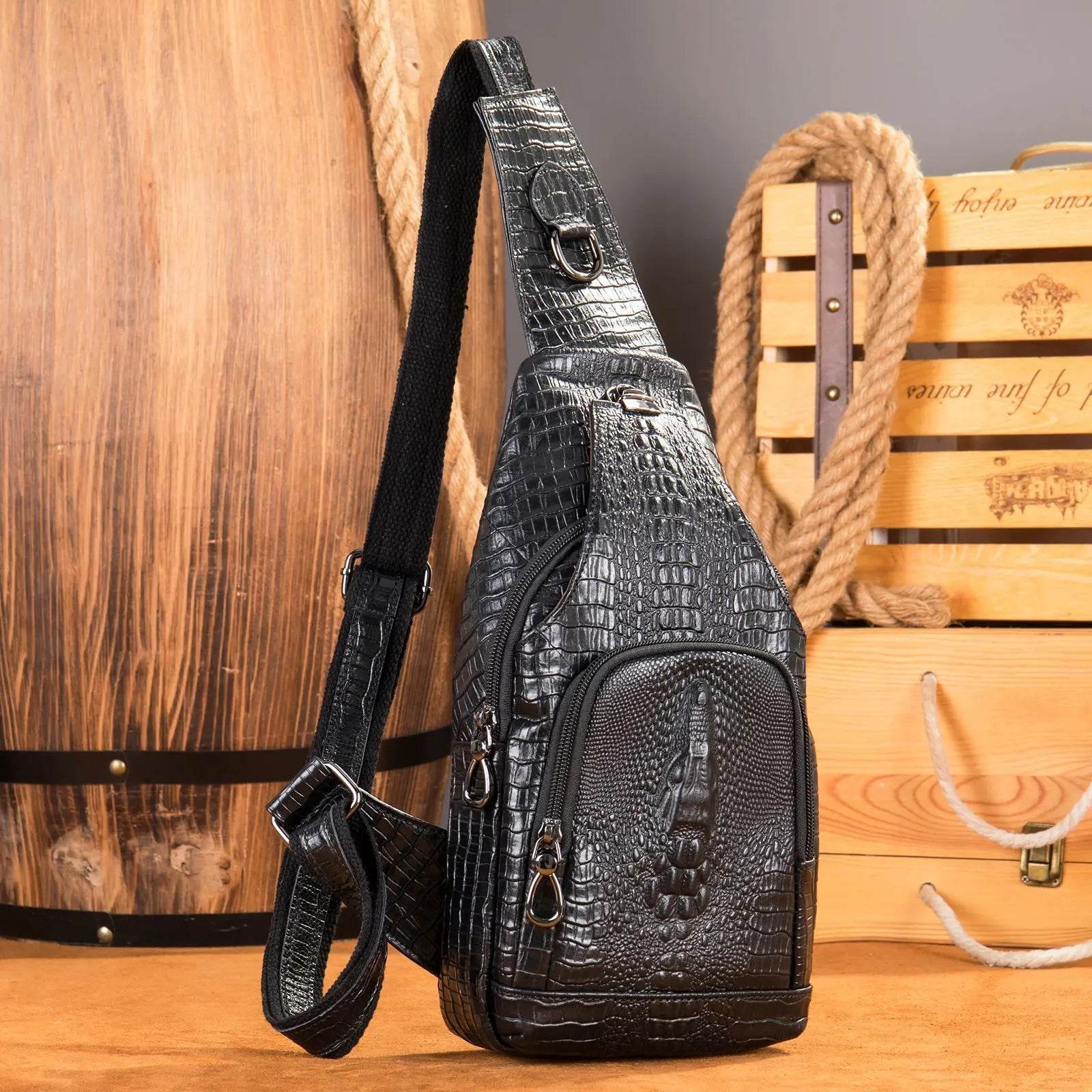 Luxury Men’s Leather Chest Bag Real Cowhide Crossbody Bag - VacationGrabs