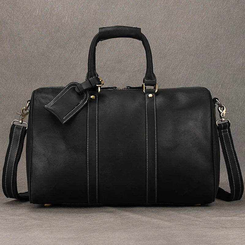 Crazy Horse Leather Men’s Travel Duffle Bag Retro Cowhide - VacationGrabs